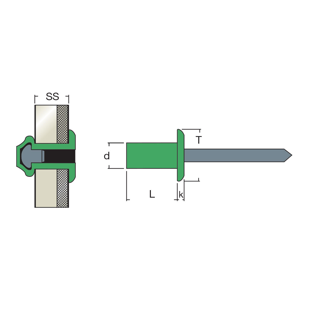 SAFT-Rivetto Stagno Alluminio/Acciaio TT 3,2x9,5