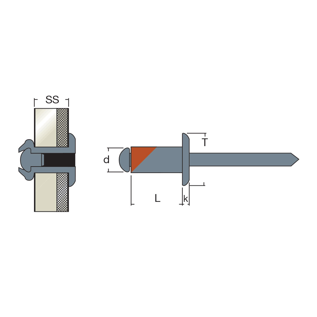 RZFT-Blind rivet Zinc plated Copper/Steel DH 3,2x12,0