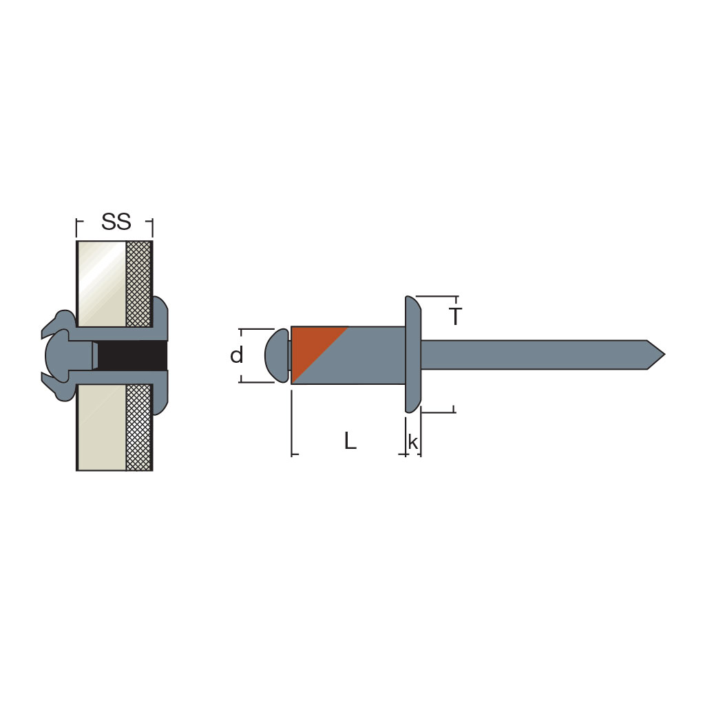 RZFT-Cuivre galvanisé/Acier rivet TP 4,8x6,0