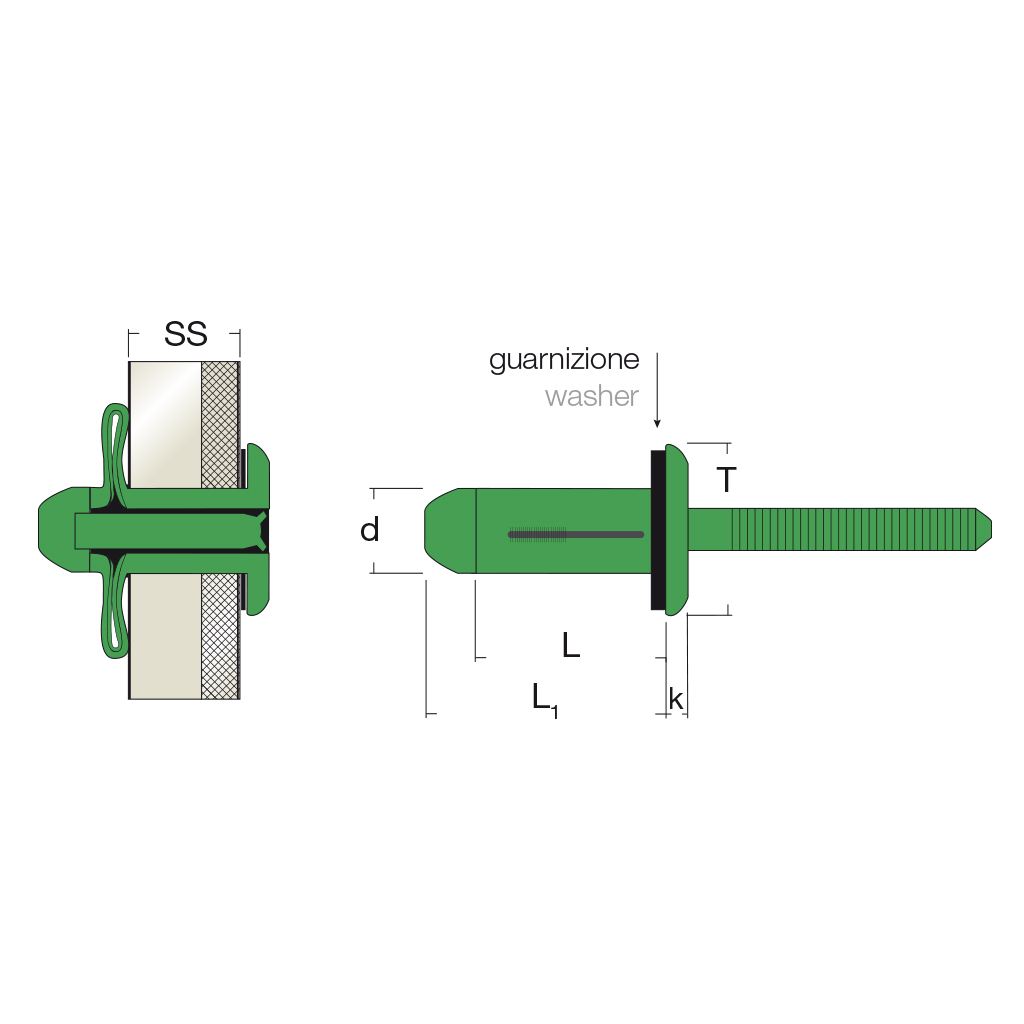 GTRERIV-Blind rivet Alu/Alu + gasket gr 3,2-9,5 DH 6,3x23,0