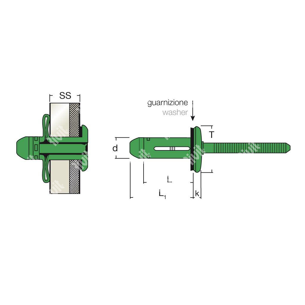 GTRERIV-Blind rivet Alu/Alu+gasket gr 1,5-6,4 DH 4,0x20,3