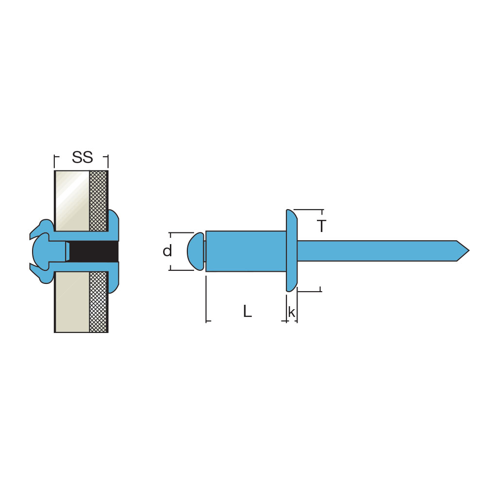 IITA2-Blind rivet Stainless steel 304/Stainless steel h.6,5 DH 6,4x15,0