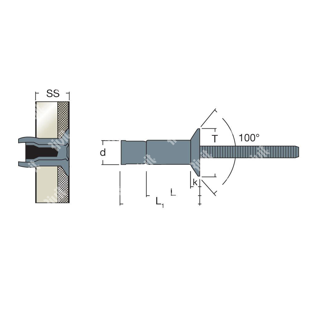 MONRIV-Blind rivet Steel/Steel gr 3,0-8,0 CSKH 100 ° 4,8x12,7