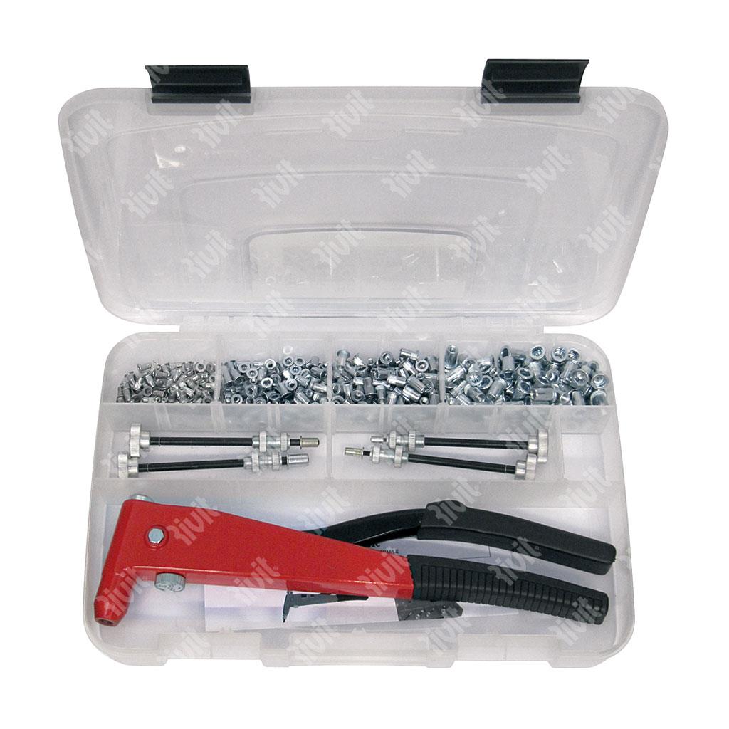 RIV901C-Hand tool for rivet nuts in a case with M3-M4-M5-M6 tie rods - w/steel rivet nuts ass RIV901C