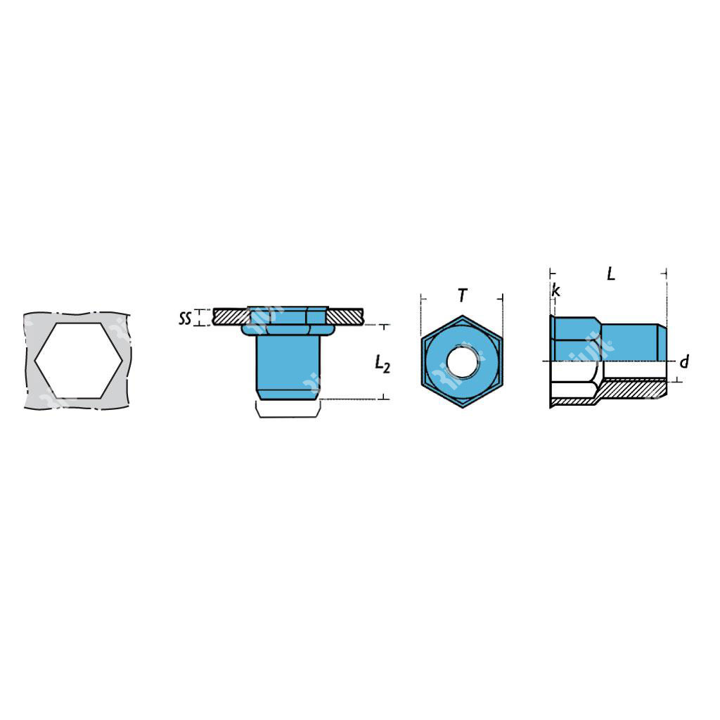 IREPA2-Rivsert Stainless steel A2 semihexag.12,9mm gr3,0-6,0 RH M10/060