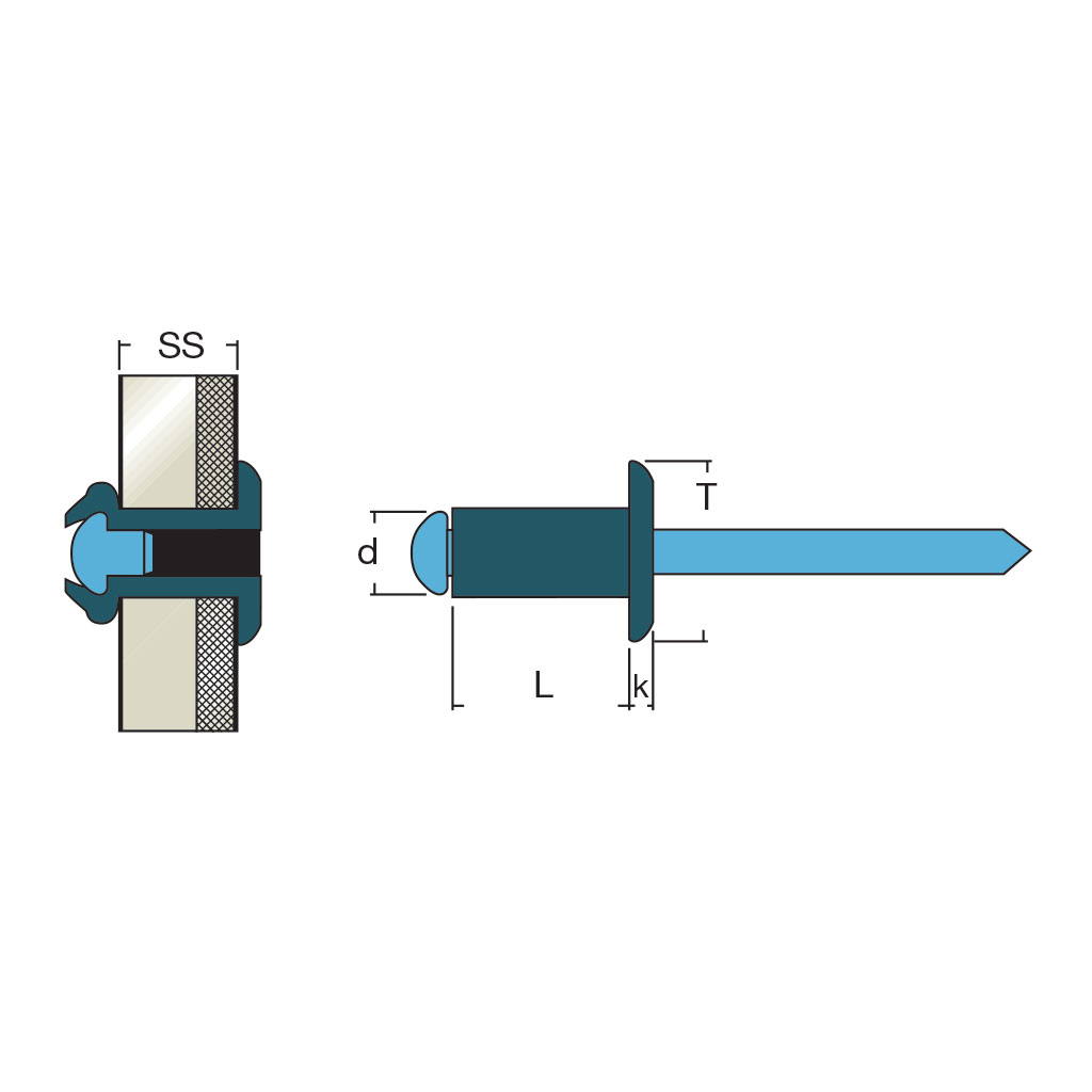 XIT-Blind rivet Cupronickel/Stainless steel 304 DH 3,9x26,0