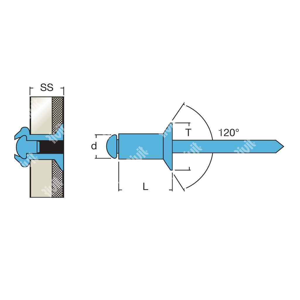 IISA2-Inox AISI316/AISI316 rivet TR9,5 t.5,0 4,8x16,0