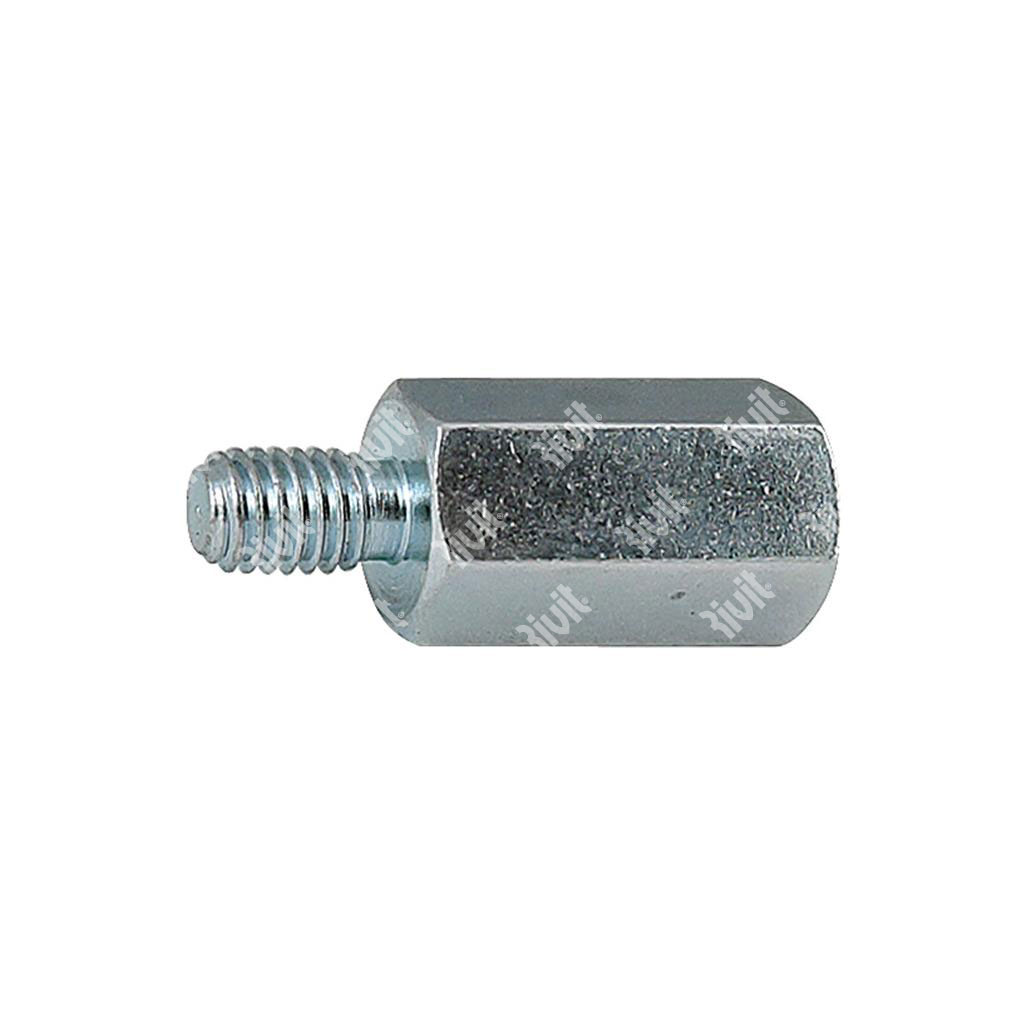 Hexagonal standoff male/female threaded white zinc plated steel M6x20