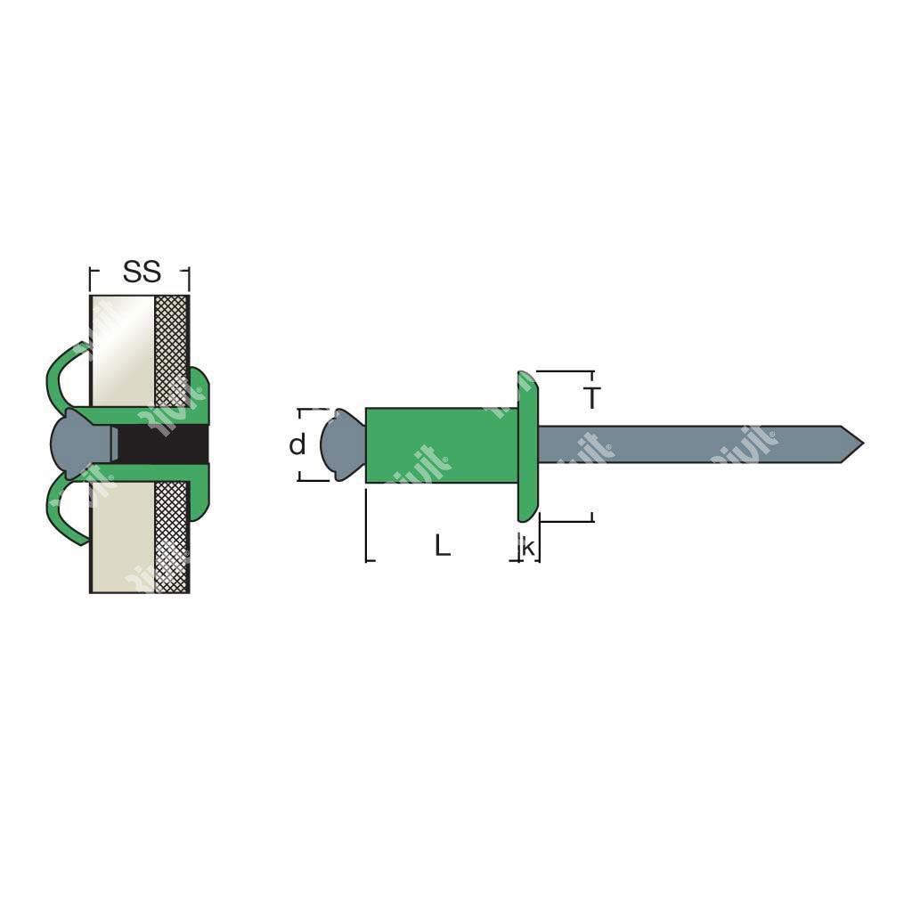 FIORIVWHITE-Blind rivet Alu WHITE/Steel h.5,25 DH 5,0x18,0