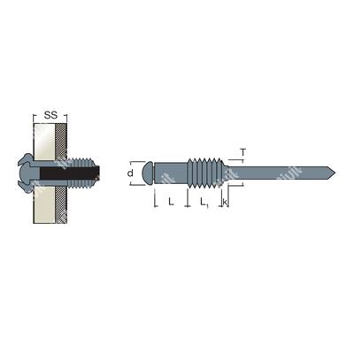 FILRIV-Rivetto Acciaio/Acciaio c/filetto 3,0x9,0-M5x15