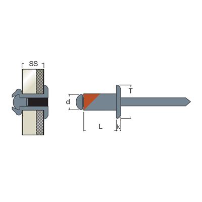 RZFT-Blind rivet Zinc plated Copper/Steel DH 3,2x7,0