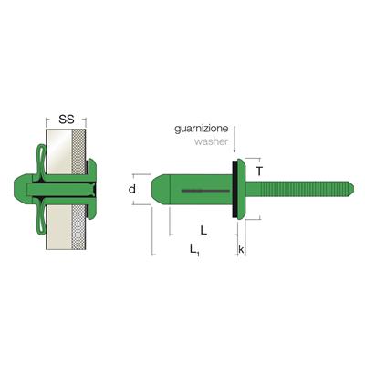 GTRERIV-Blind rivet Alu/Alu + gasket gr 14,3-19,1 DH 5,2x31,8