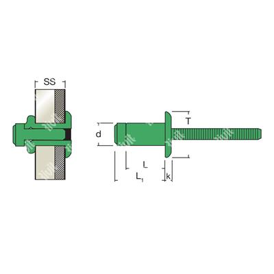 LOCKRIV-Blind rivet Alu/Alu gr 10,8-12,8 DH 6,4x18,5