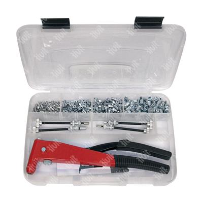 RIV901C-Hand tool for rivet nuts in a case with M3-M4-M5-M6 tie rods - w/steel rivet nuts ass RIV901C