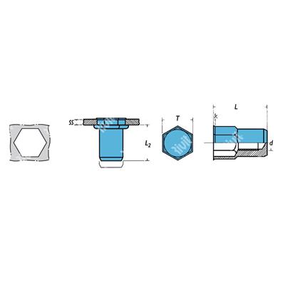 SIREPA2-Close end Rivsert Stainless steel semihexa h.7,0 gr3,0-5,0 RH M5/050