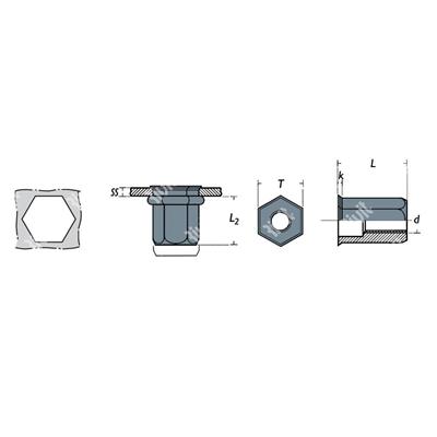 FRE-Rivsert Steel hexagonal 4,9mm h.5,0 gr0,5-1,5 M3/015