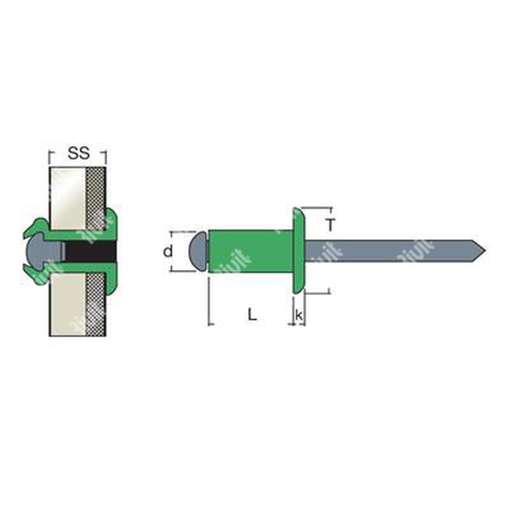 AFT9005-45-Alu/Acier rivet TP NOIR clou long 45 4,0x9,0 SP45