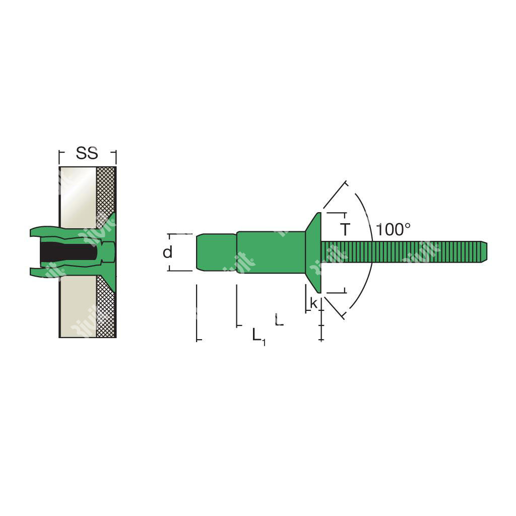 MAGNARIV-Blind rivet Alu/Alu gr 3,2-8,5 CSKH 100° 4,8x12,3