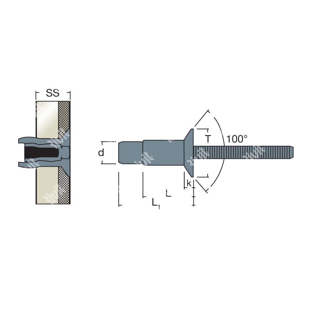 MAGNARIV-Acier/Acier rivet TF 100° es3,2-8,5 4,8x12,3