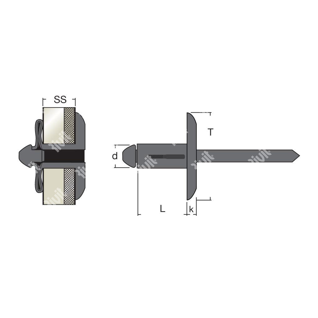 TRIPLASTRIV12-Blind rivet black Nylon 6.6 gr 6,0-10,0 LH12 4,8x23,0