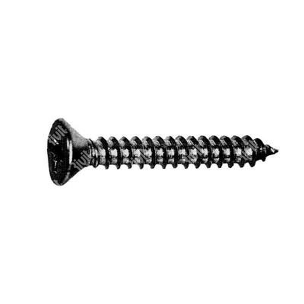 Phillips cross flat head tapping screw UNI 6955/DIN 7982 black zinc plated steel 4,8x25