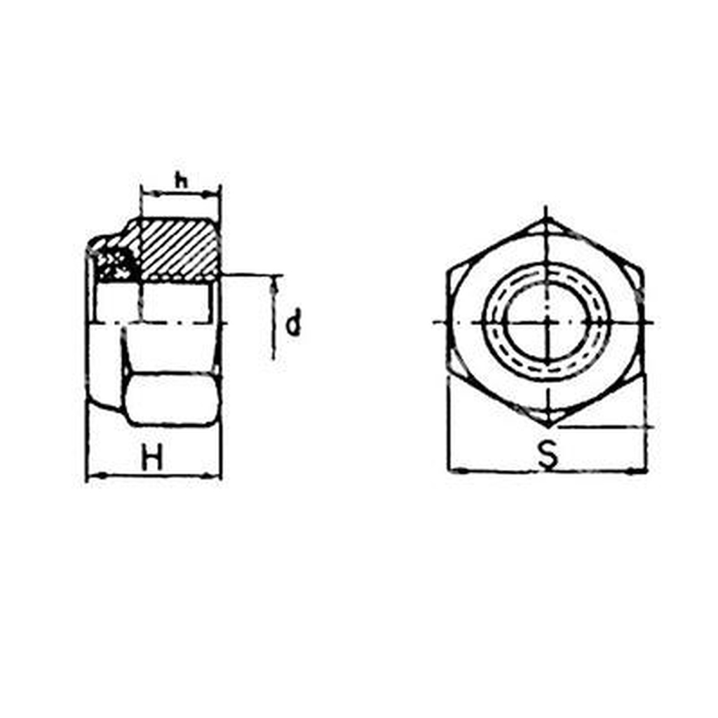 Self-locking nylon ins. hex nut U7474/D985 cl.8 - black zinc plated steel M4