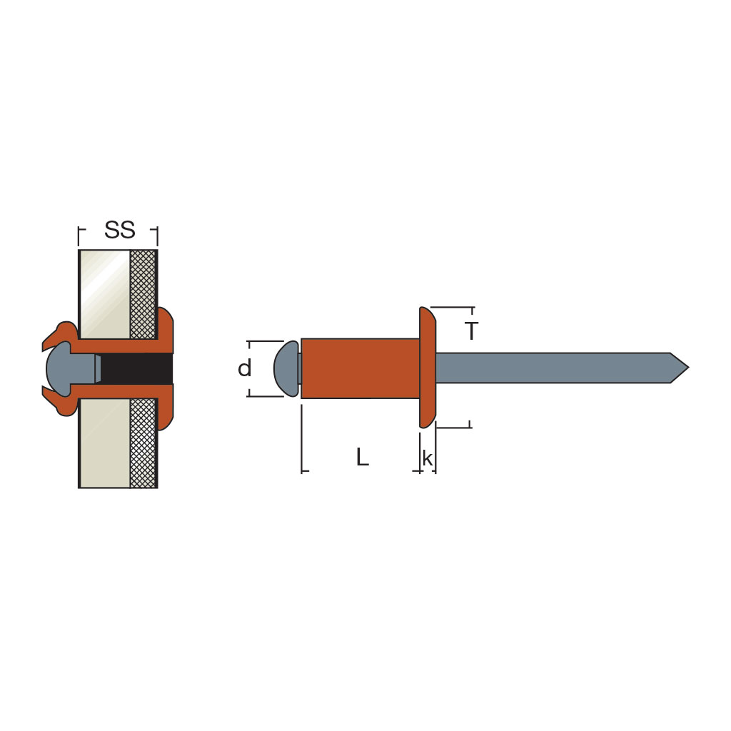 RFT-Blind rivet Copper/Steel DH 3,2x16,0