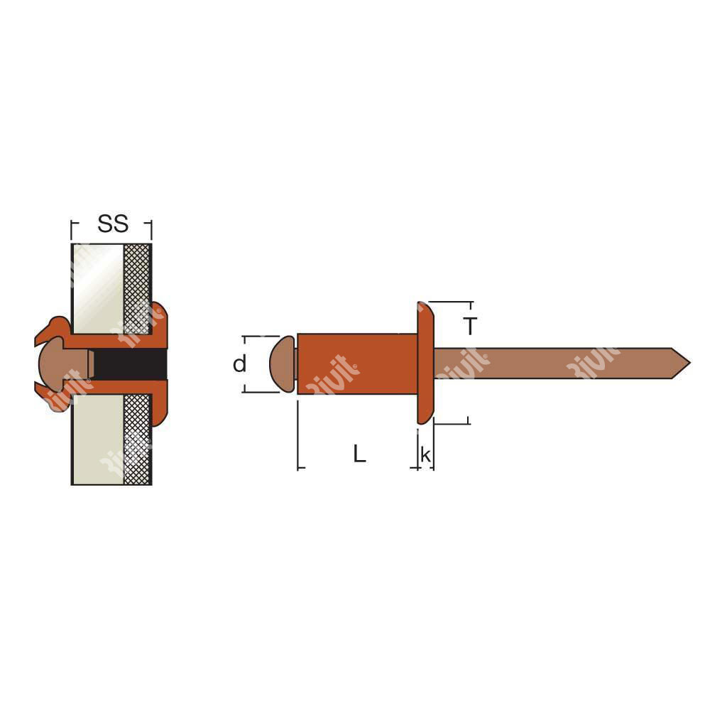 RBT-Blind rivet Copper/Bronze DH 3,9x7,0