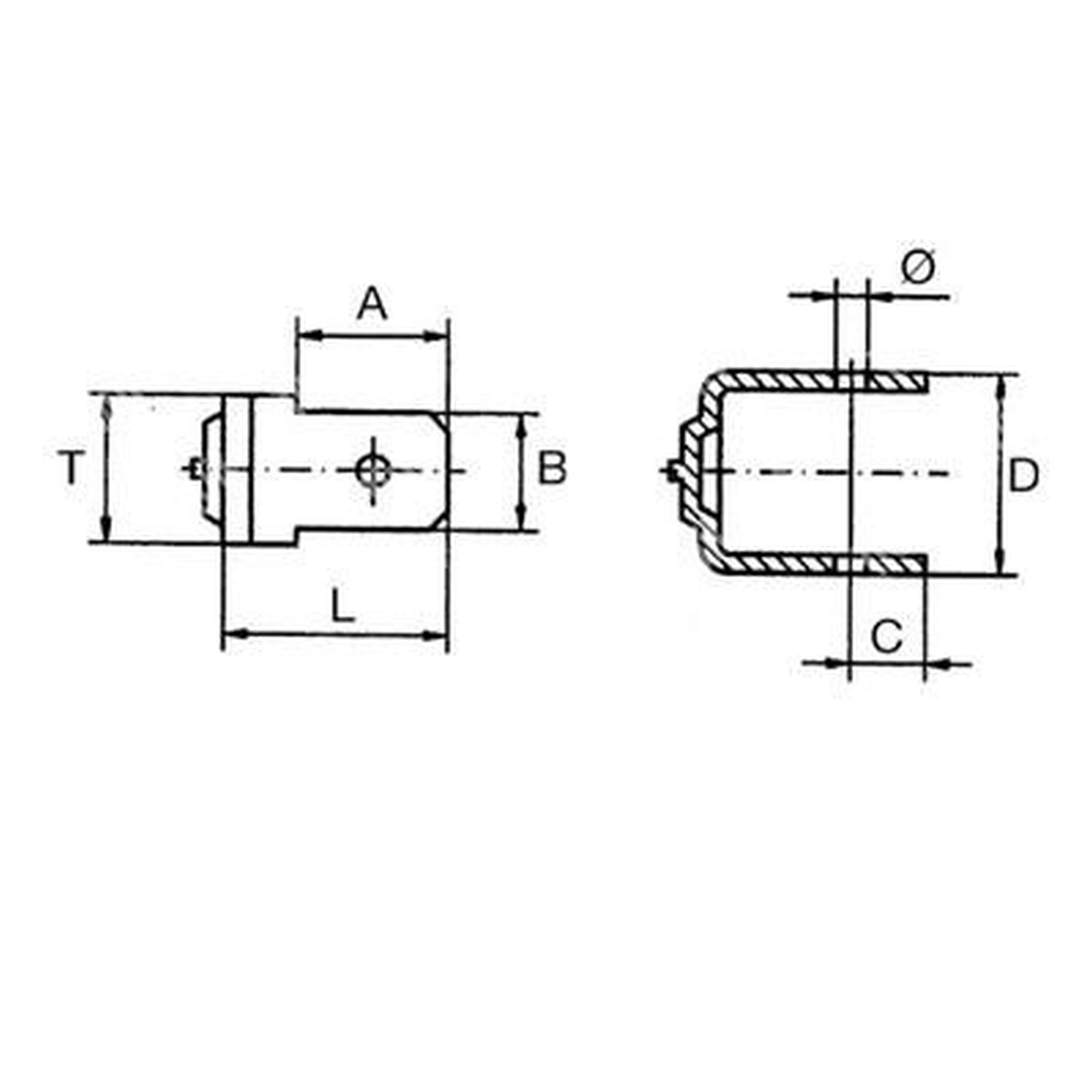F2R-Steel copper pld welding FASTON 2 ears 90° L.6,3
