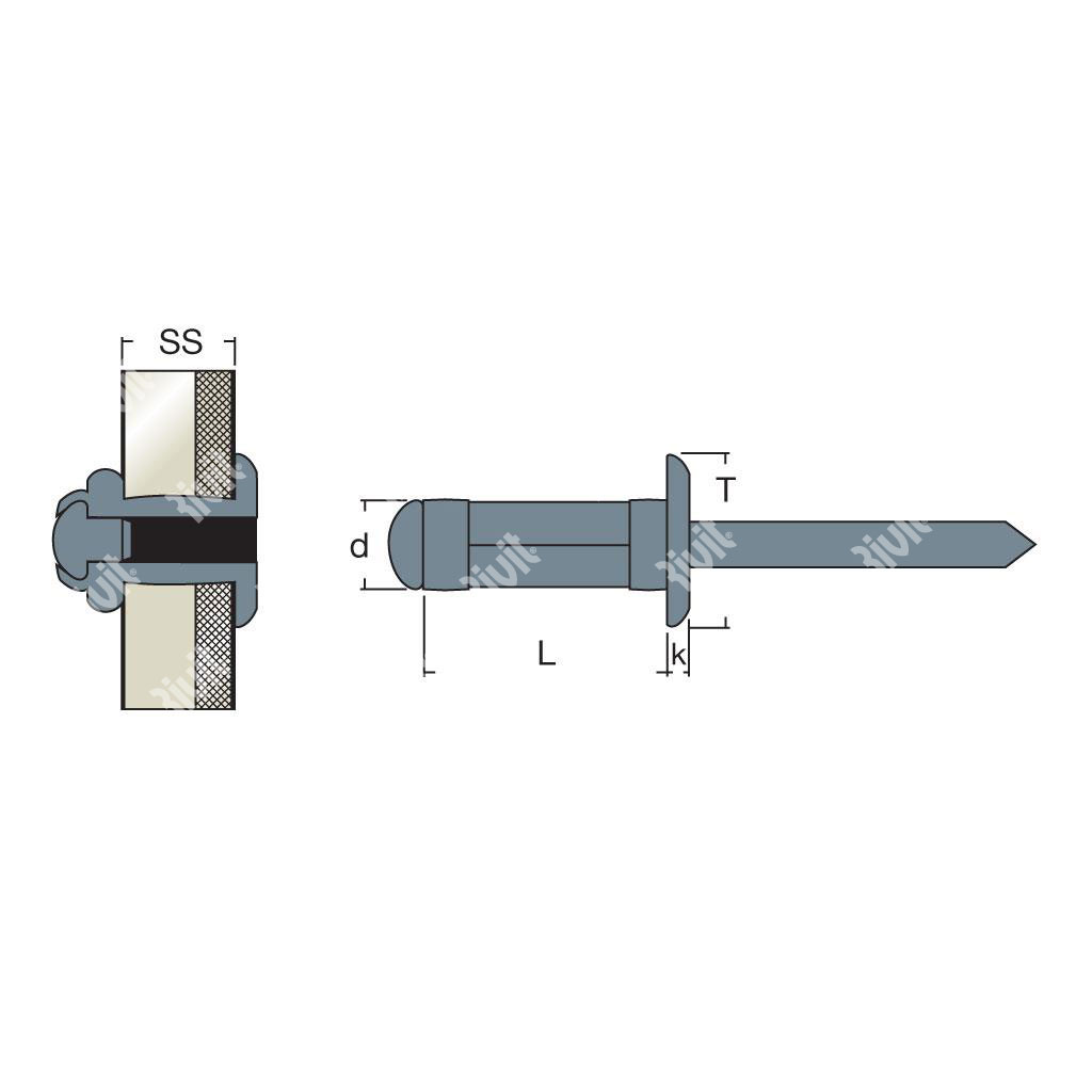 MULTIGRIPRIV-Rivetto Acciaio/Acciaio TT ss4,0-6,3 4,8x12,7