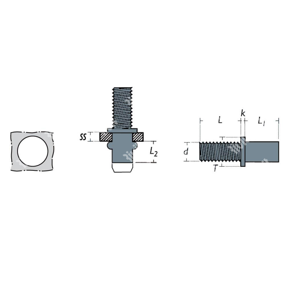 RIVBOLT-BFTC Male Rivet nut Steel h.9,9 ss0,3-2,9 CH M8x20