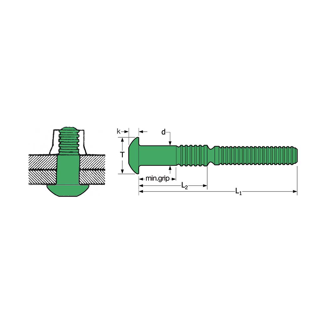 RIVLOCK-Lockbolt Aluminium DH d.8 gr 3,2-9,5 RLAT 10-4 d8