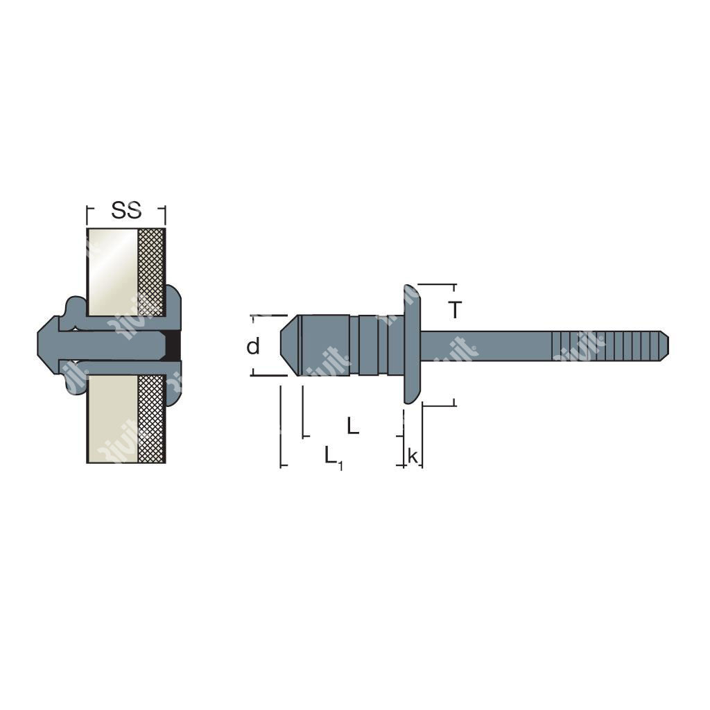 RIVBU-Rivetto Acciaio/Acciaio TT ss6,0-8,5 4,8x14,3