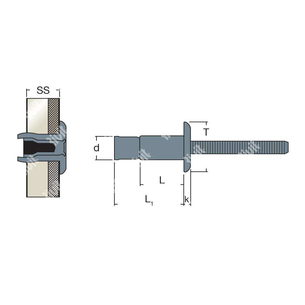 MONRIV-Blind rivet Steel/Steel gr 1,6-11,0 DH 4,8x14,0