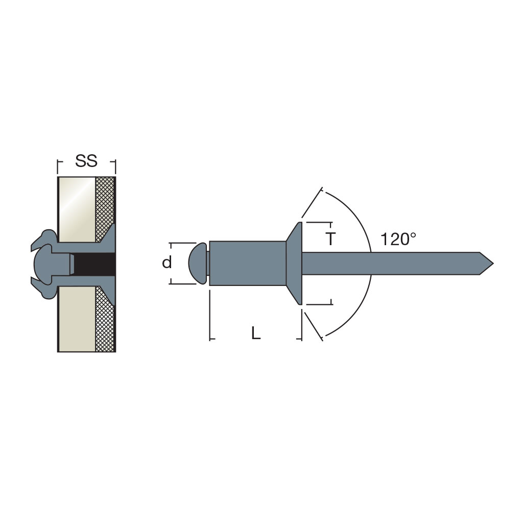 FFS-Blind rivet Steel/Steel CSKH6,0 3,2x7,0