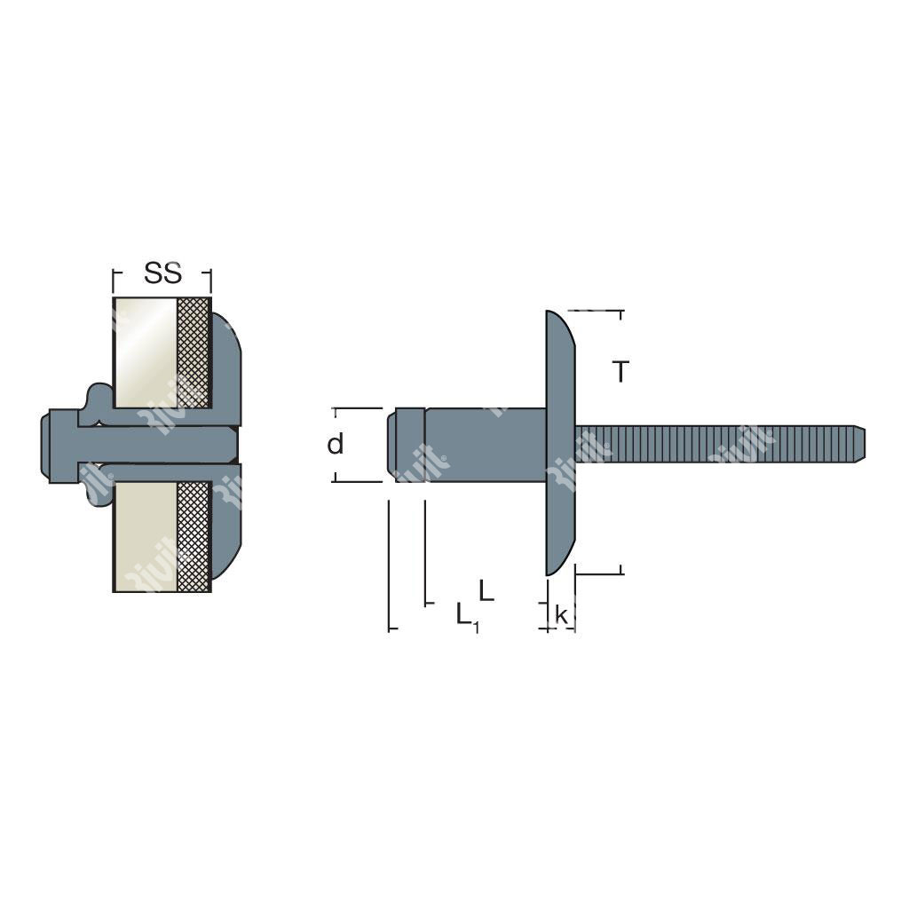 LOCKRIV19-Blind rivet Steel/Steel gr 6,8-8,8 LH19 6,4x14,5 TL19