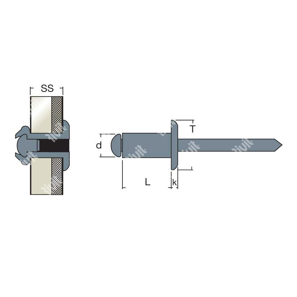 FFT3009-Acier ROUGE OXYDE/Acier rivet TP 3,2x7,0