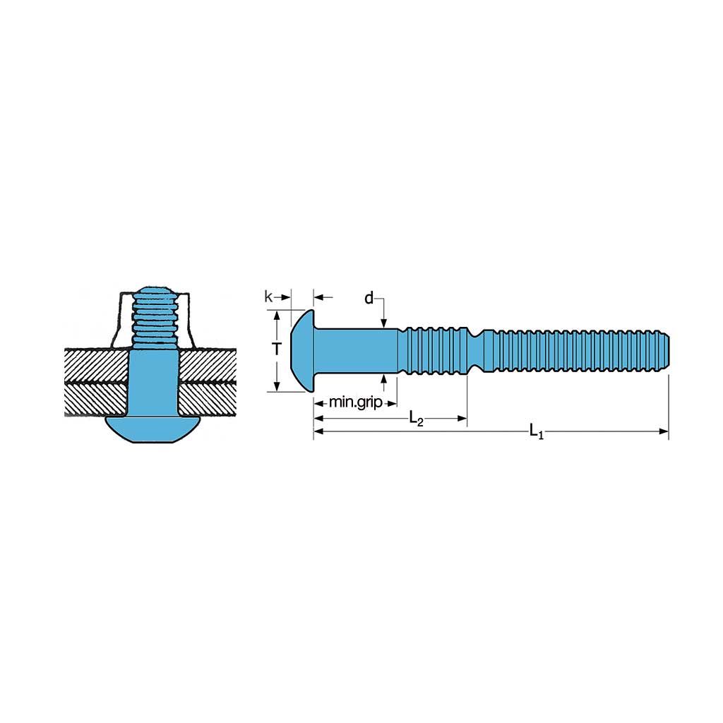 RIVLOCK-Lockbolt Stainless steel DH d.6,4 gr 7,9-11 RLXT 8-6 d.6,4