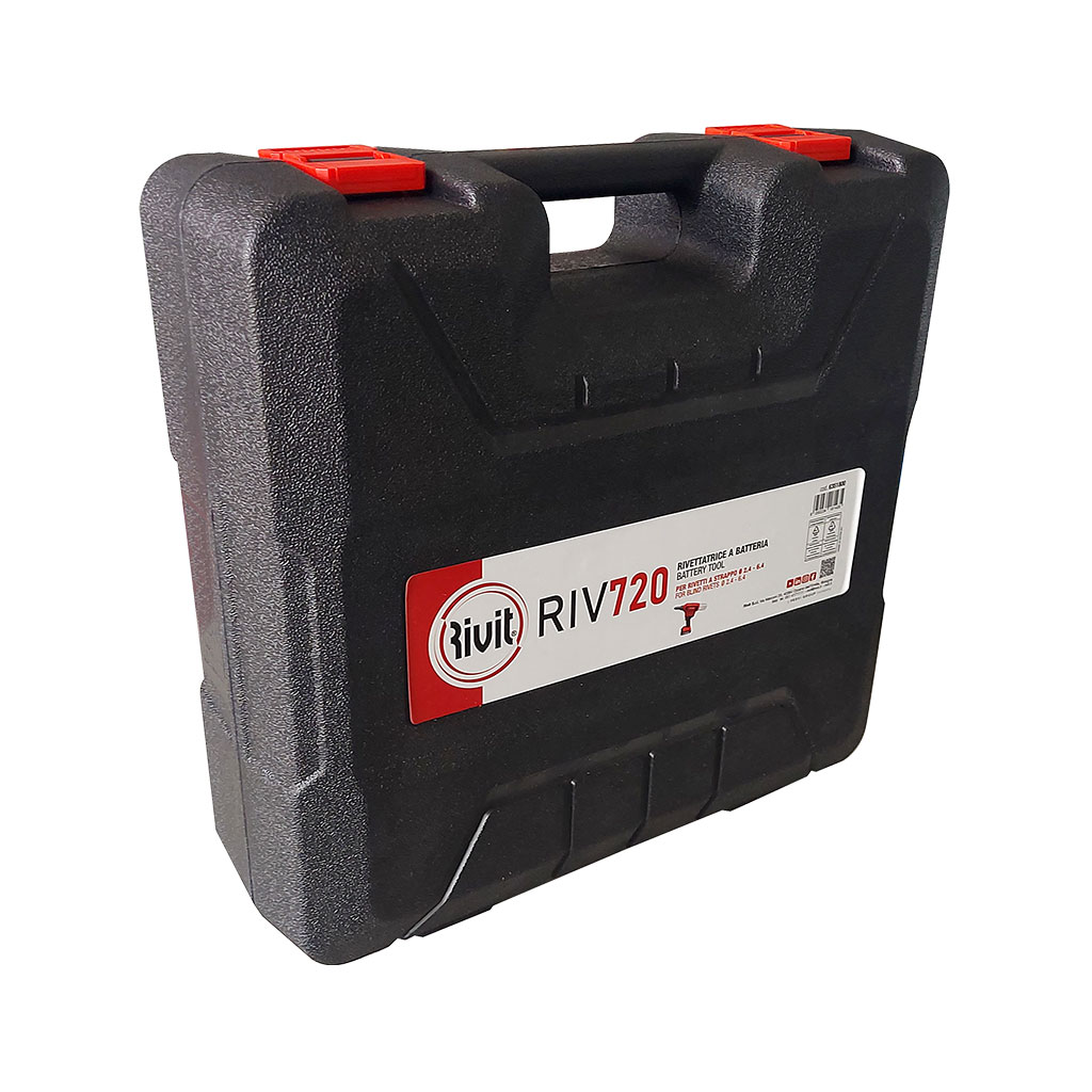 RIV720-Rivettatrice Batteria Litio 18,0V 2,0Ah x rivetti fino d.6,4 c/due batterie+caricabatteria RIV720