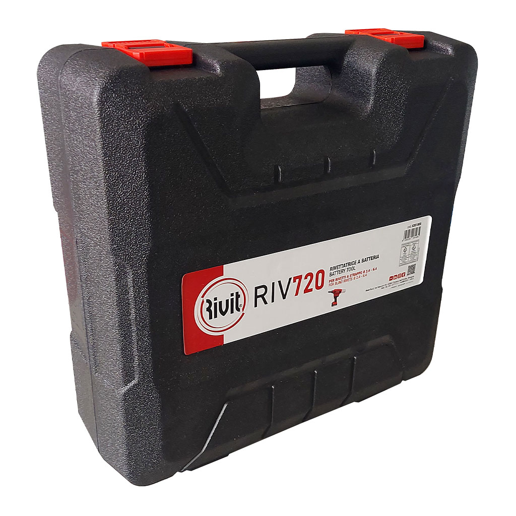 RIV720-Rivettatrice Batteria Litio 18,0V 2,0Ah x rivetti fino d.6,4 c/due batterie+caricabatteria RIV720