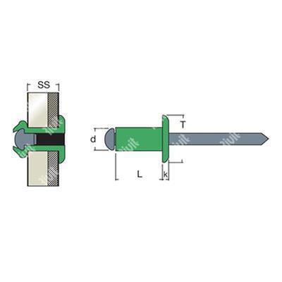 AFT9005-45-Alu/Acier rivet TP NOIR clou long 45 4,0x9,0 SP45