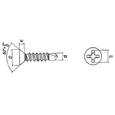 Countersunk flat head self drilling screw UNI8119/ stainless steel 304 4,8x25