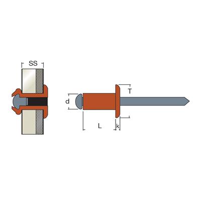 RFT-Cuivre/Acier rivet TP 3,2x18,0