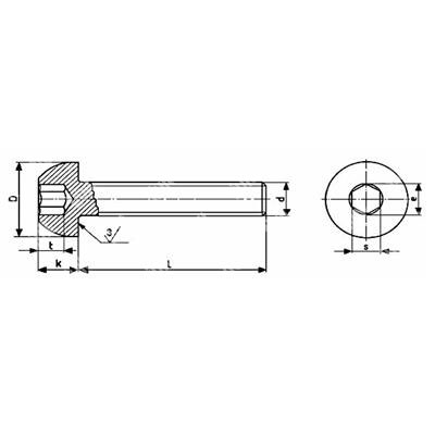 Vis tête bombée six pans creux ISO 7380 10.9 - acier zingué blanc déshydrogéné M8x70