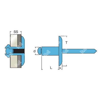 IILA212-Blind rivet Stainless steel 304/Stainless h.4,1 LH12 4,0x10,0 TL12