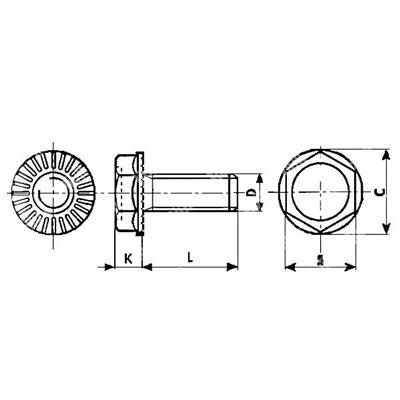 Vis tête hexagonale à embase crantée DIN 6921 4.8 - acier zingué blanc M5x16