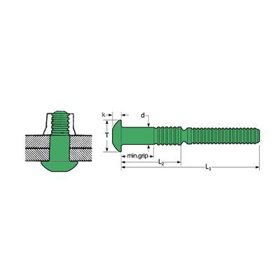 RIVLOCK-Lockbolt Aluminium DH d.8 gr 15,9-22,2 RLAT 10-12 d8