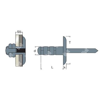 MULTIGRIPRIV16-Blind rivet Steel/Steel gr 1,0-9,0 LH16 4,8x14,0 TL16