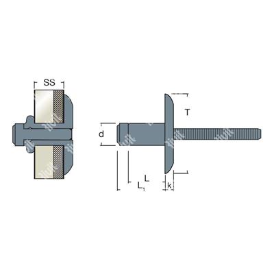 LOCKRIV19-Blind rivet Steel/Steel gr 16,8-18,8 LH1 9 6,4x24,5 TL19