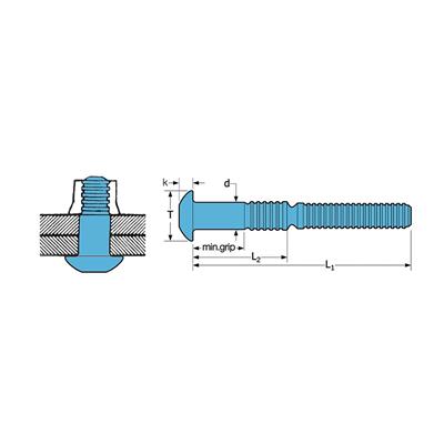 RIVLOCK-Lockbolt Stainless steel DH d.6,4 gr 7,9-11 RLXT 8-6 d.6,4